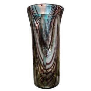 Murano Glassware Tall Brown White Blue Hand Blown Glass Vase